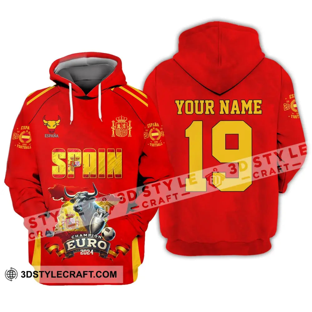 Unisex Shirt Custom Name And Number Spain Football Polo Euro 2024 Hoodie Long Sleeve / S T-Shirt