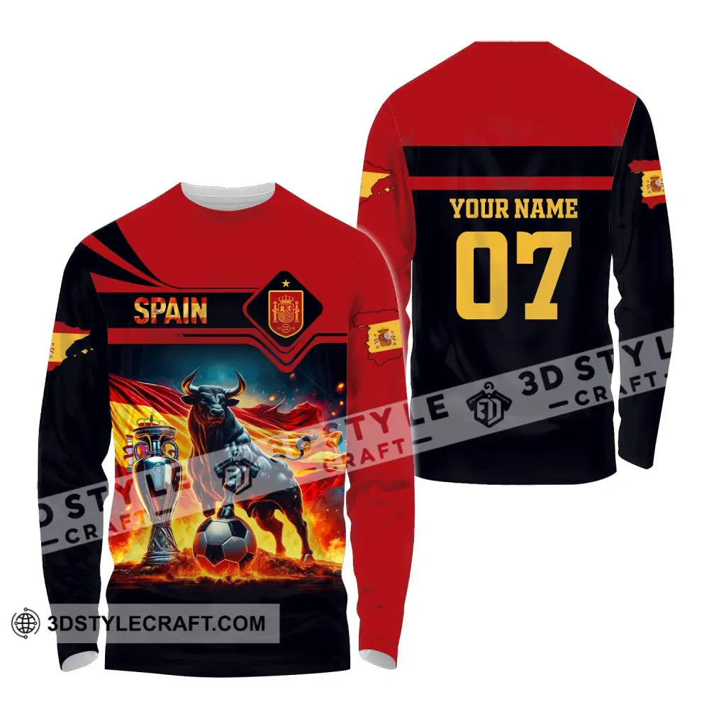 Unisex Shirt Custom Name And Number Spain Football Polo Euro 2024 Hoodie Long Sleeve / S T-Shirt