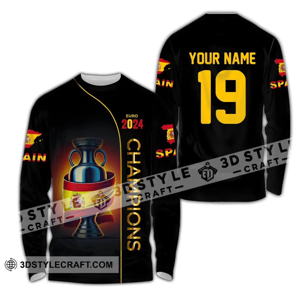 Unisex Shirt Custom Name And Number Spain Football Polo Euro 2024 Hoodie Long Sleeve / S T-Shirt