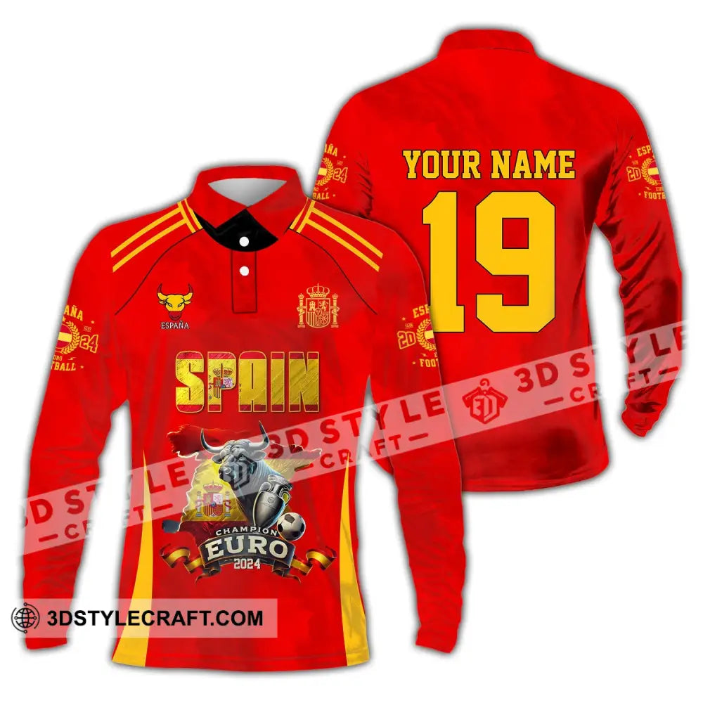 Unisex Shirt Custom Name And Number Spain Football Polo Euro 2024 Hoodie Long Sleeve / S T-Shirt