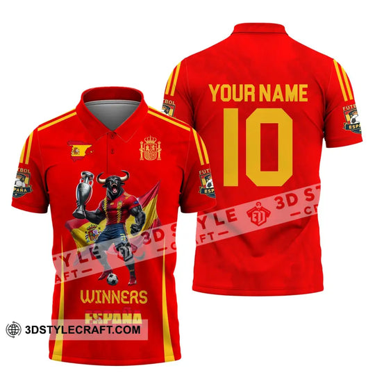 Unisex Shirt, Custom Name and Number Spain Football Polo Shirt, Euro 2024 Spain Football Hoodie Long Sleeve Shirt style option 4