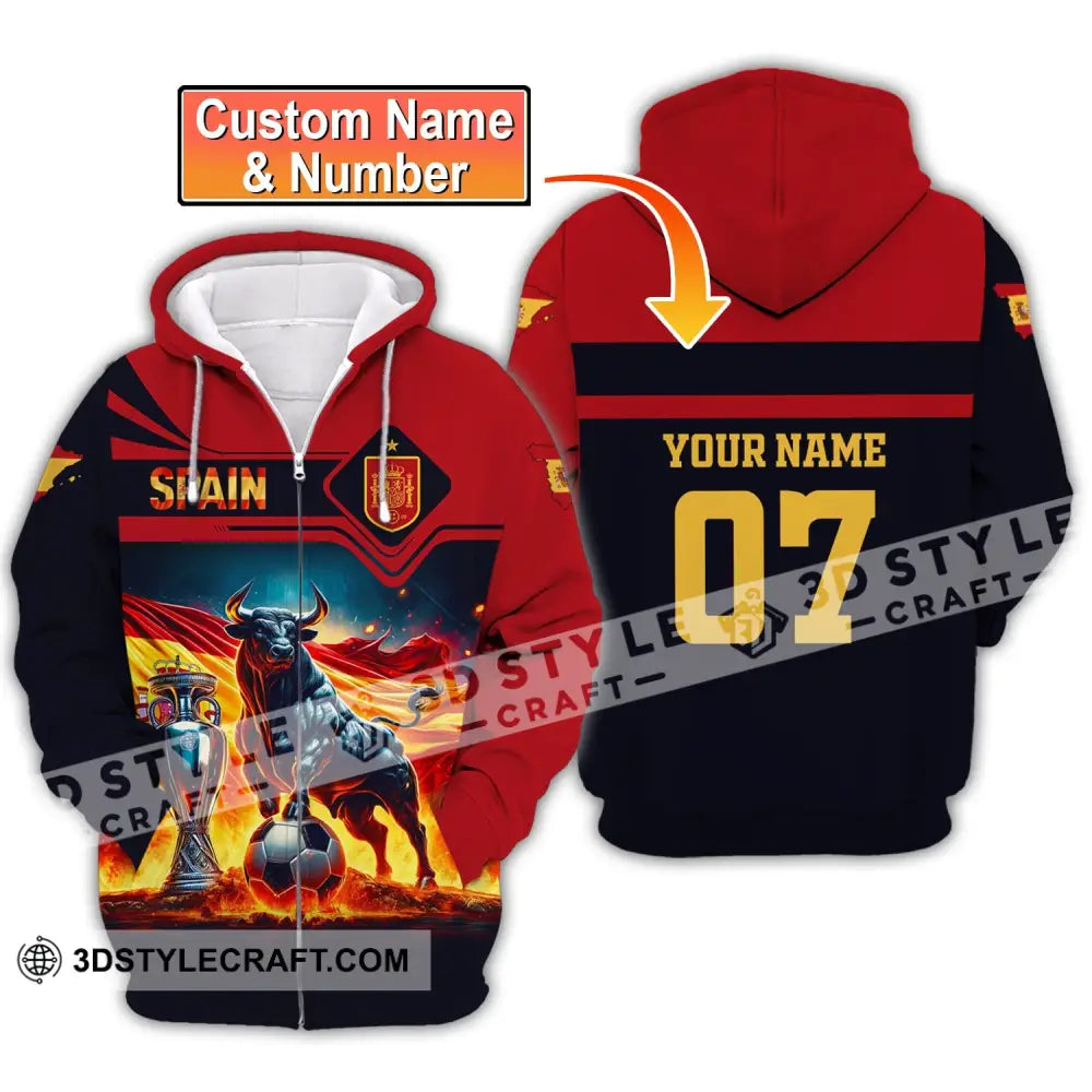 Unisex Shirt Custom Name And Number Spain Football Polo Euro 2024 Hoodie Long Sleeve T-Shirt