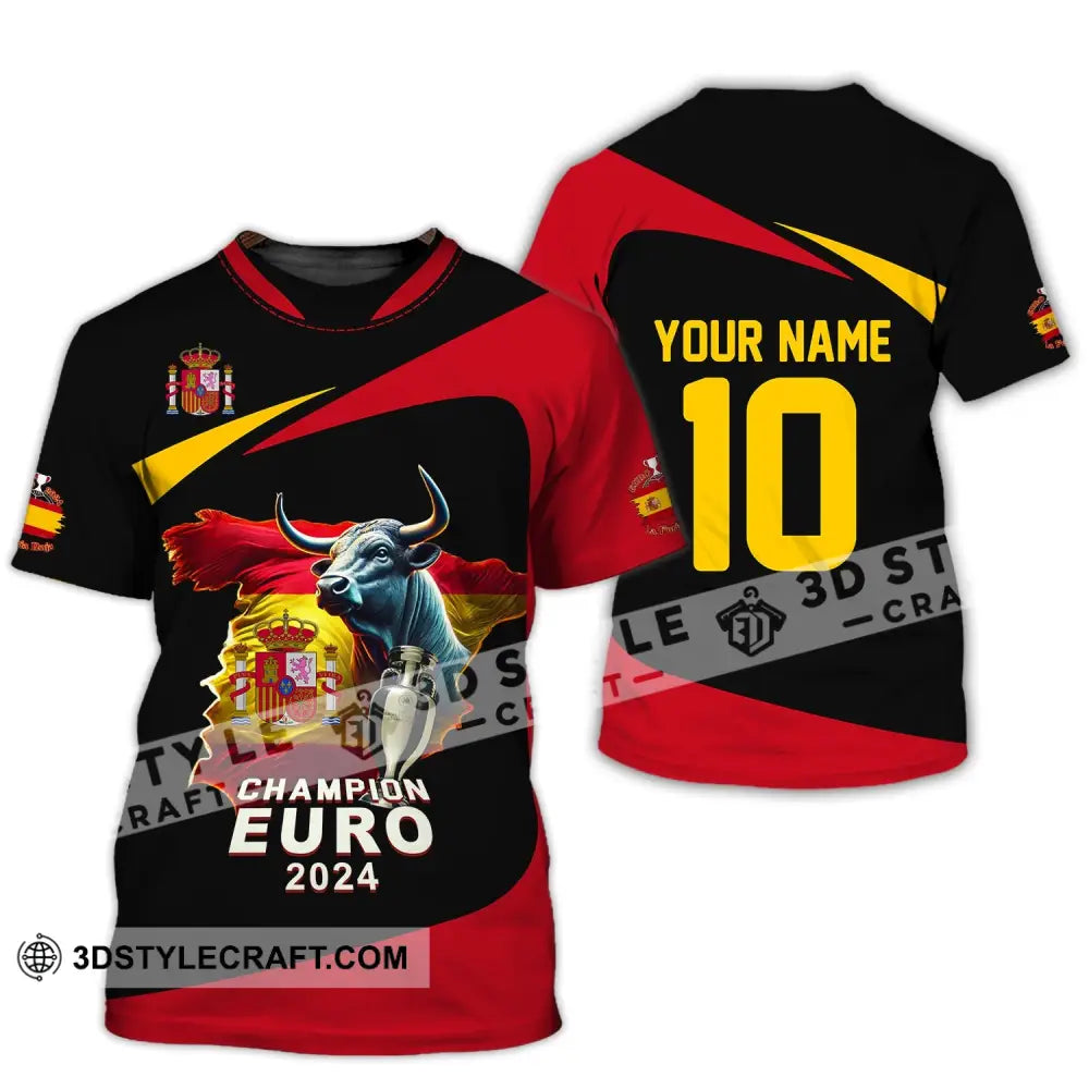 Unisex Shirt Custom Name And Number Spain Football Polo Euro 2024 Hoodie Long Sleeve T-Shirt / S