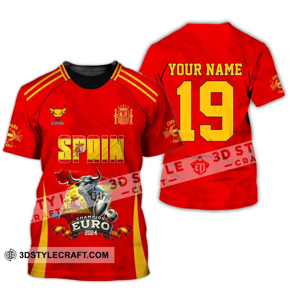 Unisex Shirt Custom Name And Number Spain Football Polo Euro 2024 Hoodie Long Sleeve T-Shirt / S