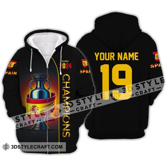 Unisex Shirt, Custom Name and Number Spain Football Polo Shirt, Euro 2024 Spain Football Hoodie Long Sleeve Shirt style option 3