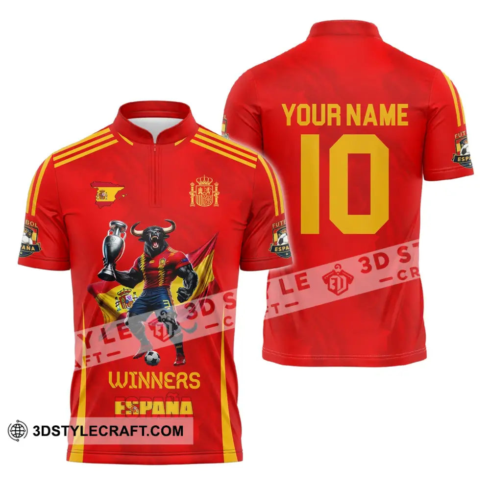 Unisex Shirt Custom Name And Number Spain Football Polo Euro 2024 Hoodie Long Sleeve Zipper / S