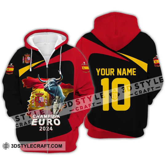 Unisex Shirt, Custom Name and Number Spain Football Polo Shirt, Euro 2024 Spain Football Hoodie Long Sleeve Shirt style option 3