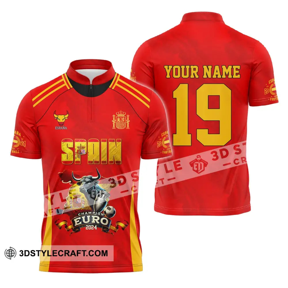 Unisex Shirt Custom Name And Number Spain Football Polo Euro 2024 Hoodie Long Sleeve Zipper / S