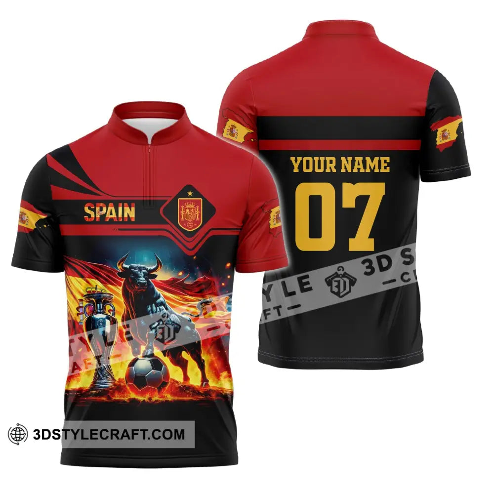 Unisex Shirt Custom Name And Number Spain Football Polo Euro 2024 Hoodie Long Sleeve Zipper / S