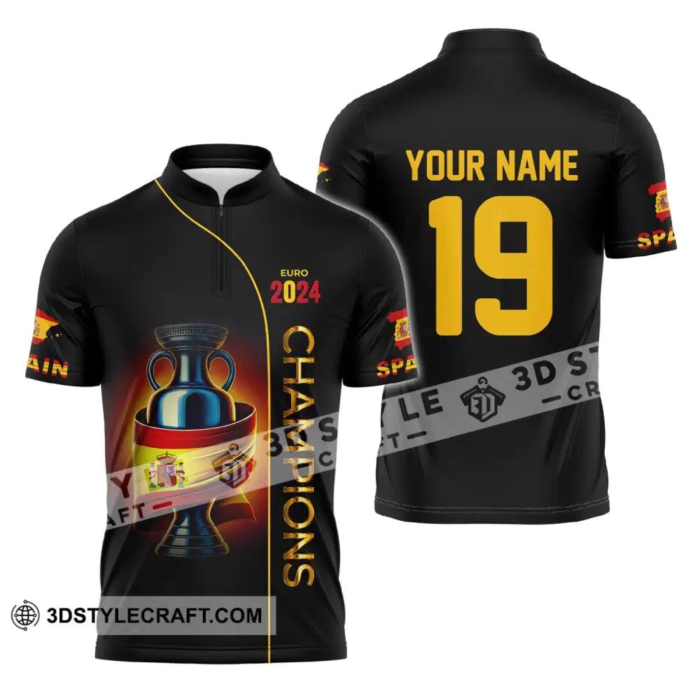 Unisex Shirt Custom Name And Number Spain Football Polo Euro 2024 Hoodie Long Sleeve Zipper / S