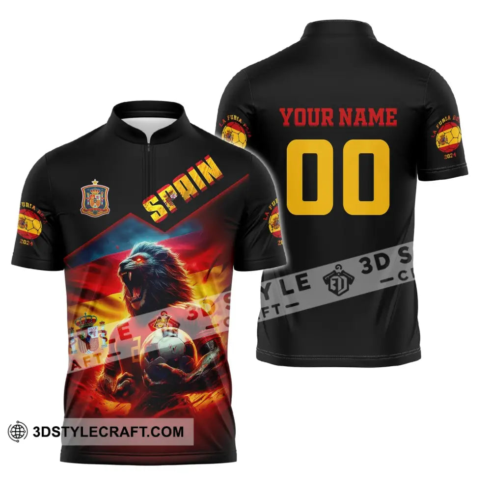 Unisex Shirt Custom Name And Number Spain Football Uefa Polo Long Sleeve Zipper / S T-Shirt