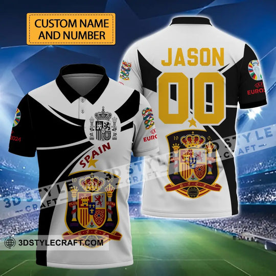 Unisex Shirt - Custom Name And Number Spain National Team Black And White Color Shirt style option 1