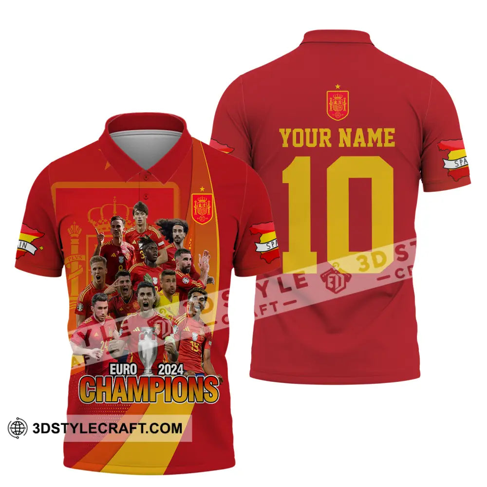 Unisex Shirt - Custom Name And Number Sport Euro 2024 Champion Spain Polo / S T-Shirt