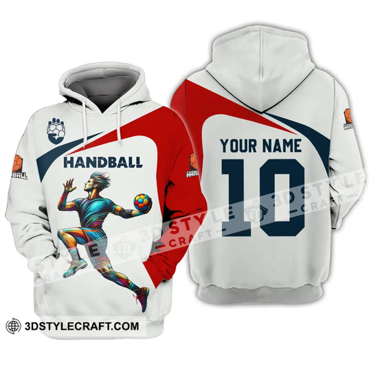 Unisex Shirt - Custom Name And Number Sport Shirt, Handball White Red Classic style option 3