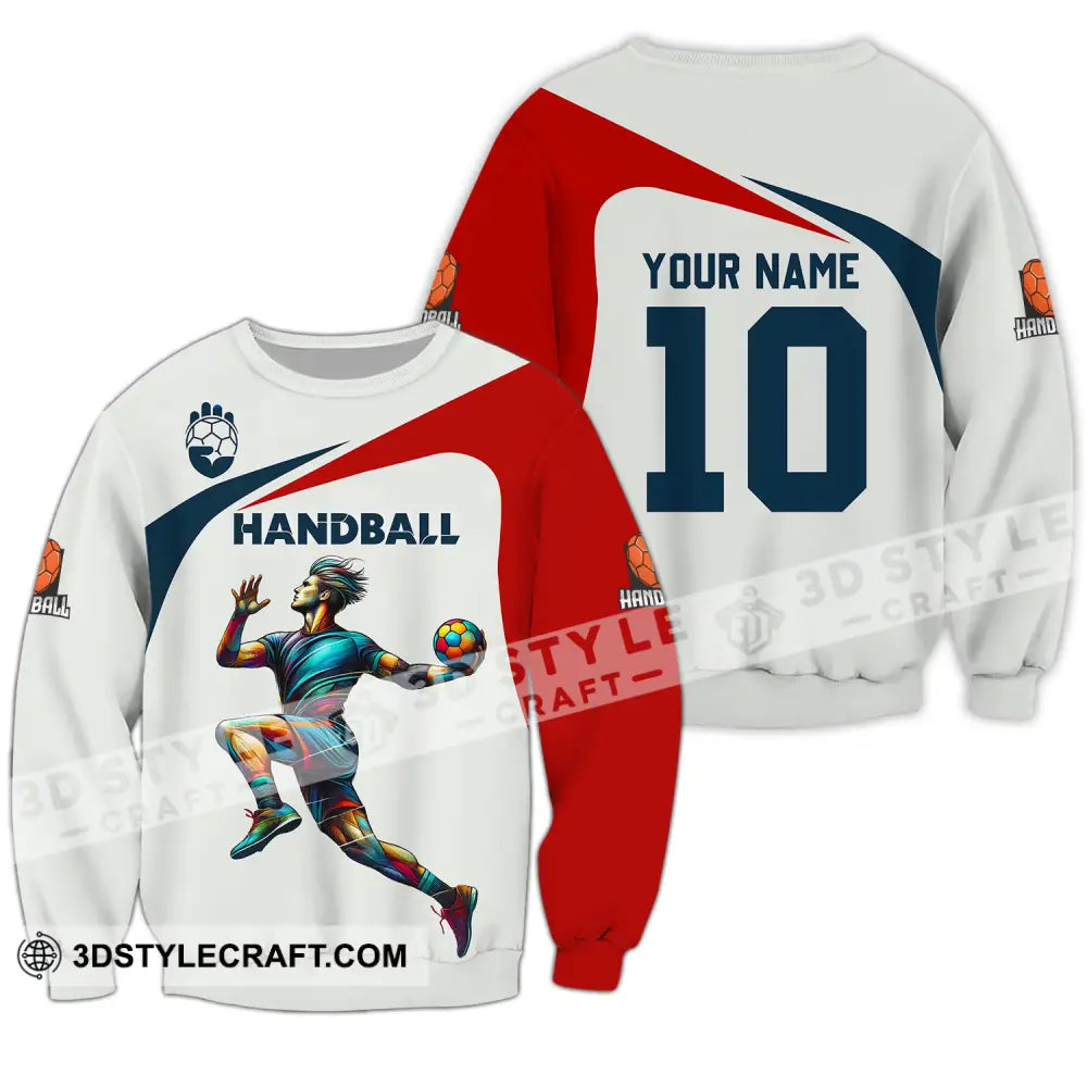 Unisex Shirt - Custom Name And Number Sport Handball White Red Classic Long Sleeve / S T-Shirt