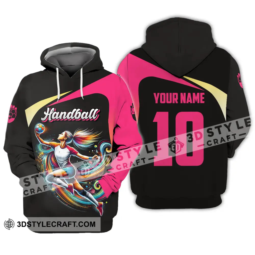 Unisex Shirt - Custom Name And Number Sport Hot Pink Handball Hoodie / S T-Shirt