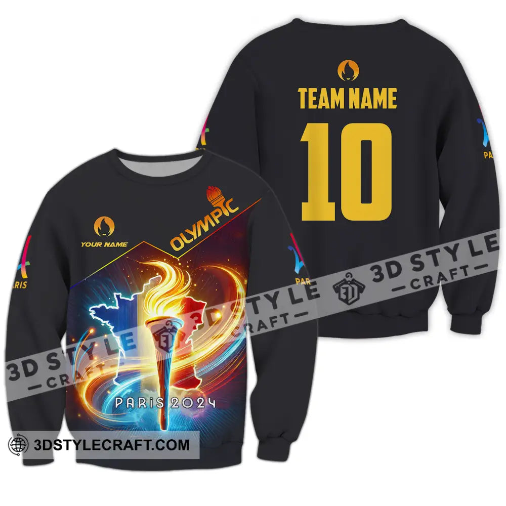 Unisex Shirt - Custom Name And Number Sport Olympic Dark Long Sleeve / S T-Shirt