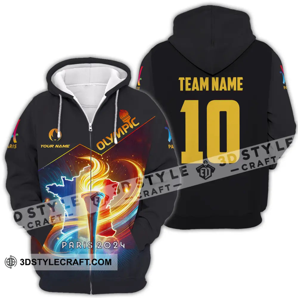 Unisex Shirt - Custom Name And Number Sport Olympic Dark Zipper Hoodie / S T-Shirt