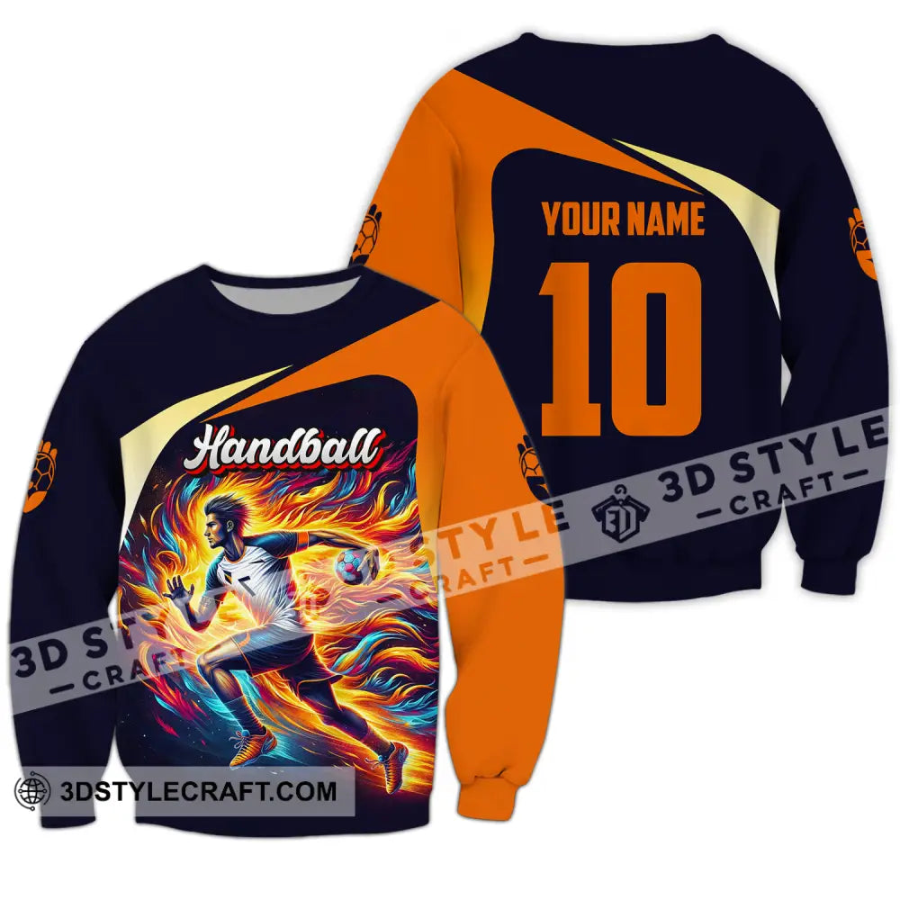 Unisex Shirt - Custom Name And Number Sport Orange Handball Long Sleeve / S T-Shirt