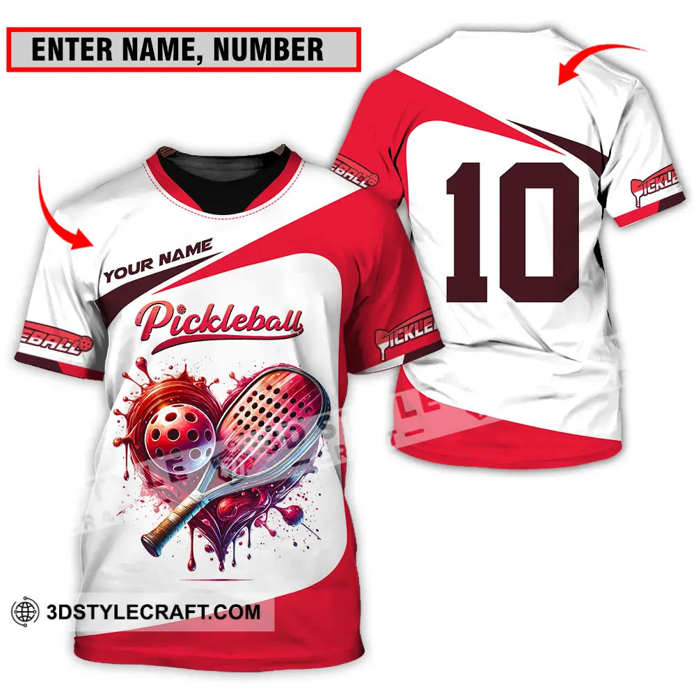 Unisex Shirt - Custom Name And Number Sport Pickleball Red White T-Shirt