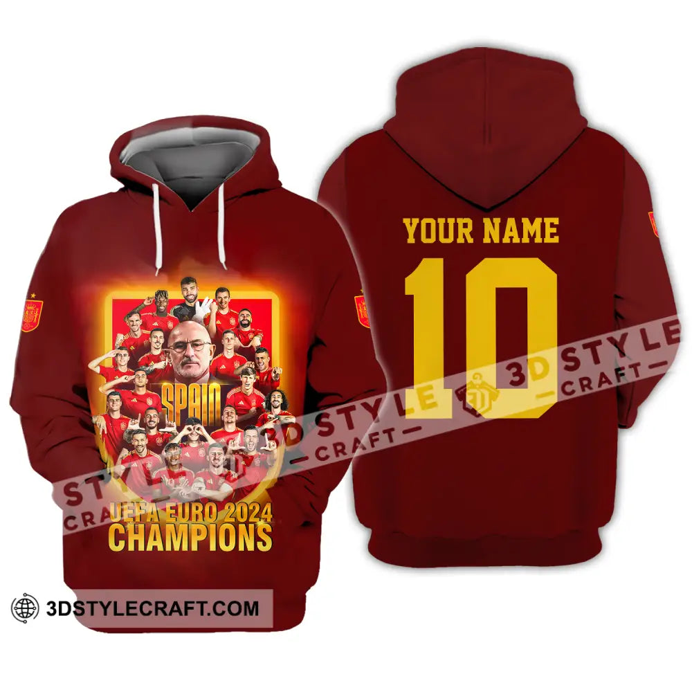 Unisex Shirt - Custom Name And Number Sport Spain Euro 2024 Champion Hoodie / S T-Shirt