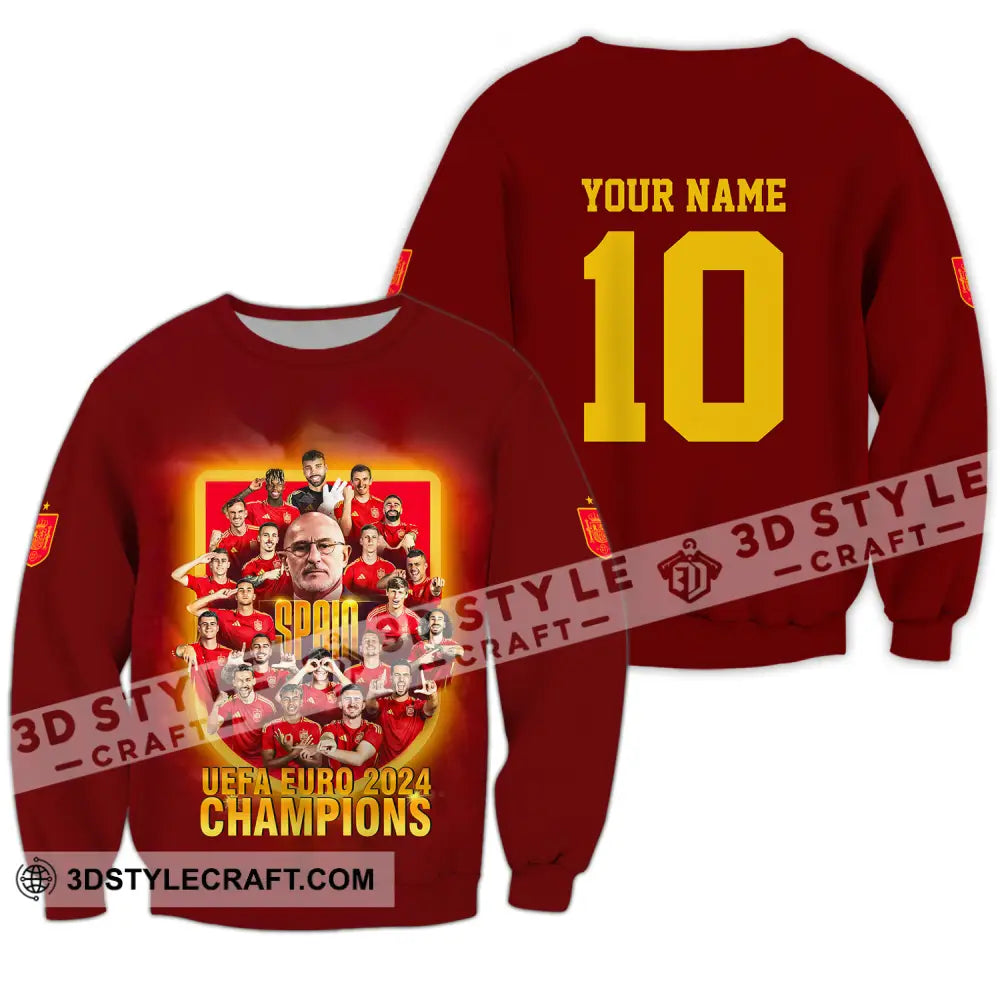 Unisex Shirt - Custom Name And Number Sport Spain Euro 2024 Champion Long Sleeve / S T-Shirt