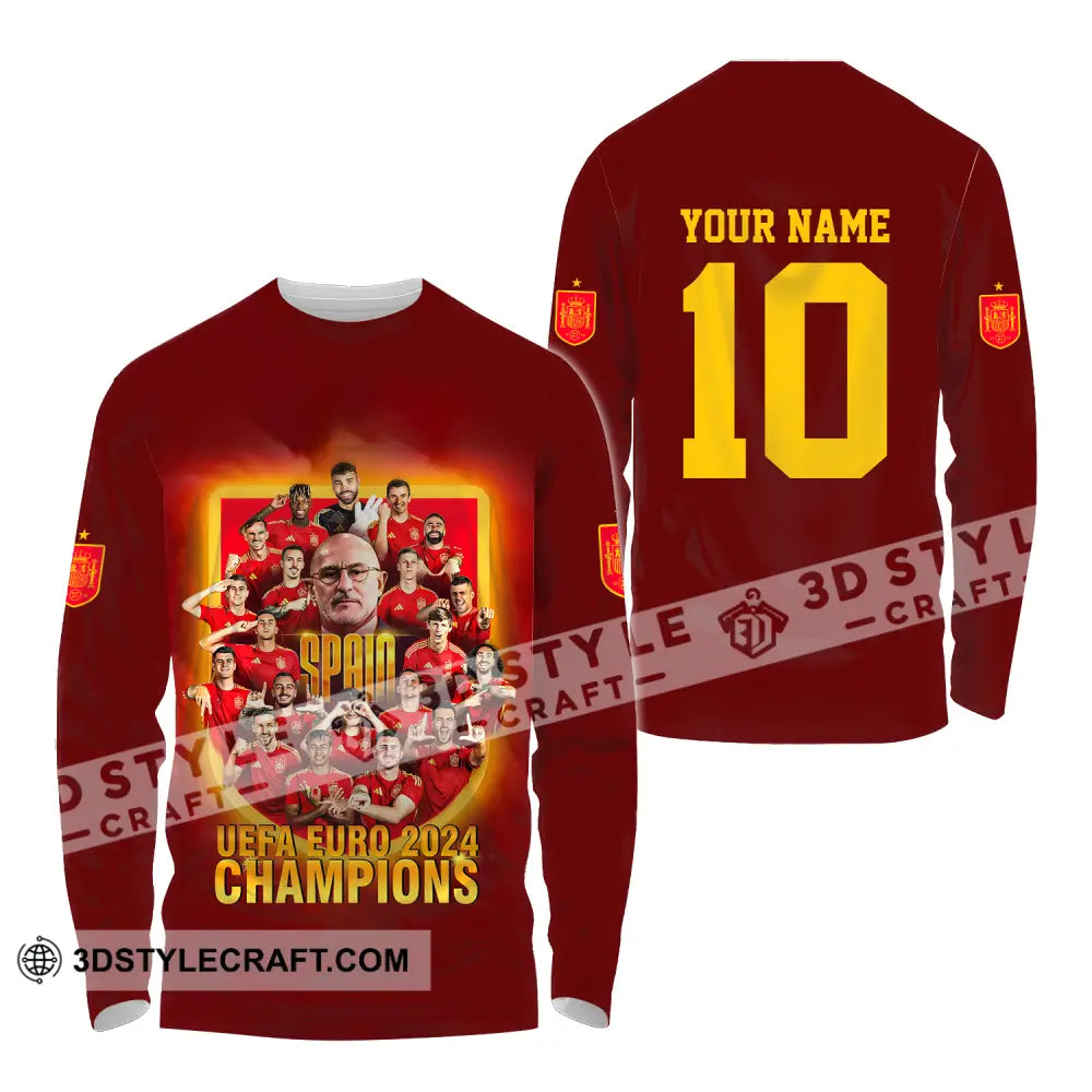 Unisex Shirt - Custom Name And Number Sport Spain Euro 2024 Champion Long Sleeve / S T-Shirt