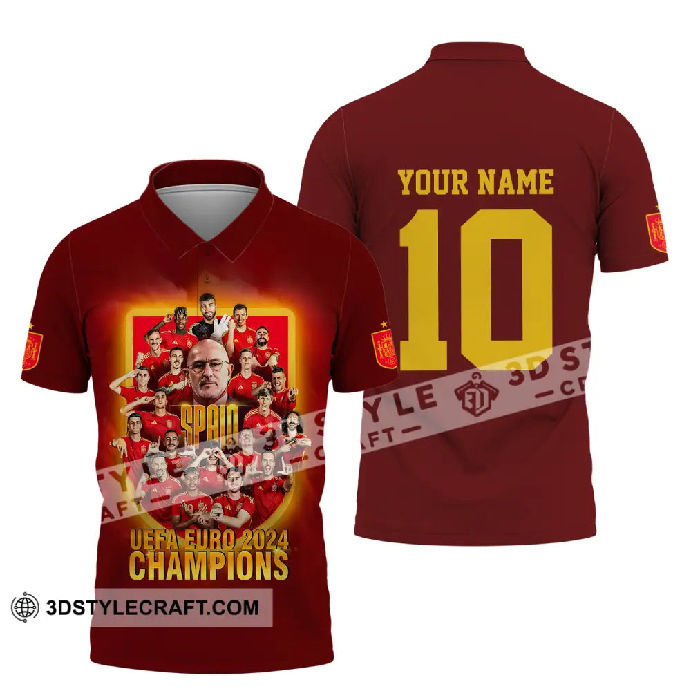 Unisex Shirt - Custom Name And Number Sport Spain Euro 2024 Champion Polo / S T-Shirt