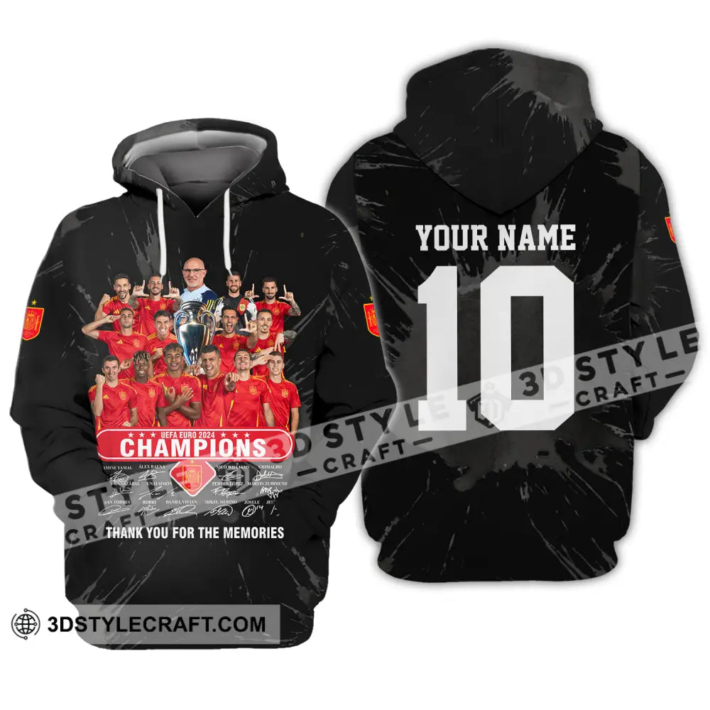 Unisex Shirt - Custom Name And Number Sport Spain Euro 2024 Champion Signature Hoodie / S T-Shirt