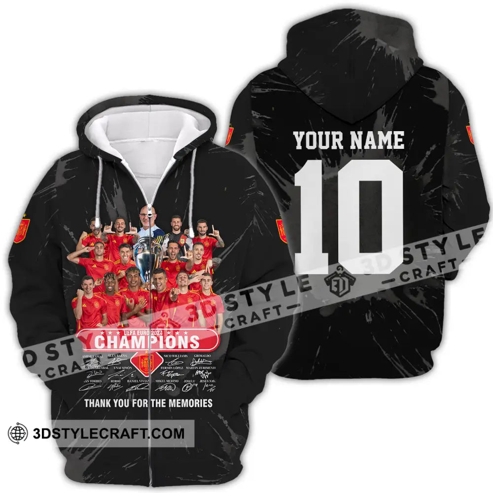 Unisex Shirt - Custom Name And Number Sport Spain Euro 2024 Champion Signature Zipper Hoodie / S