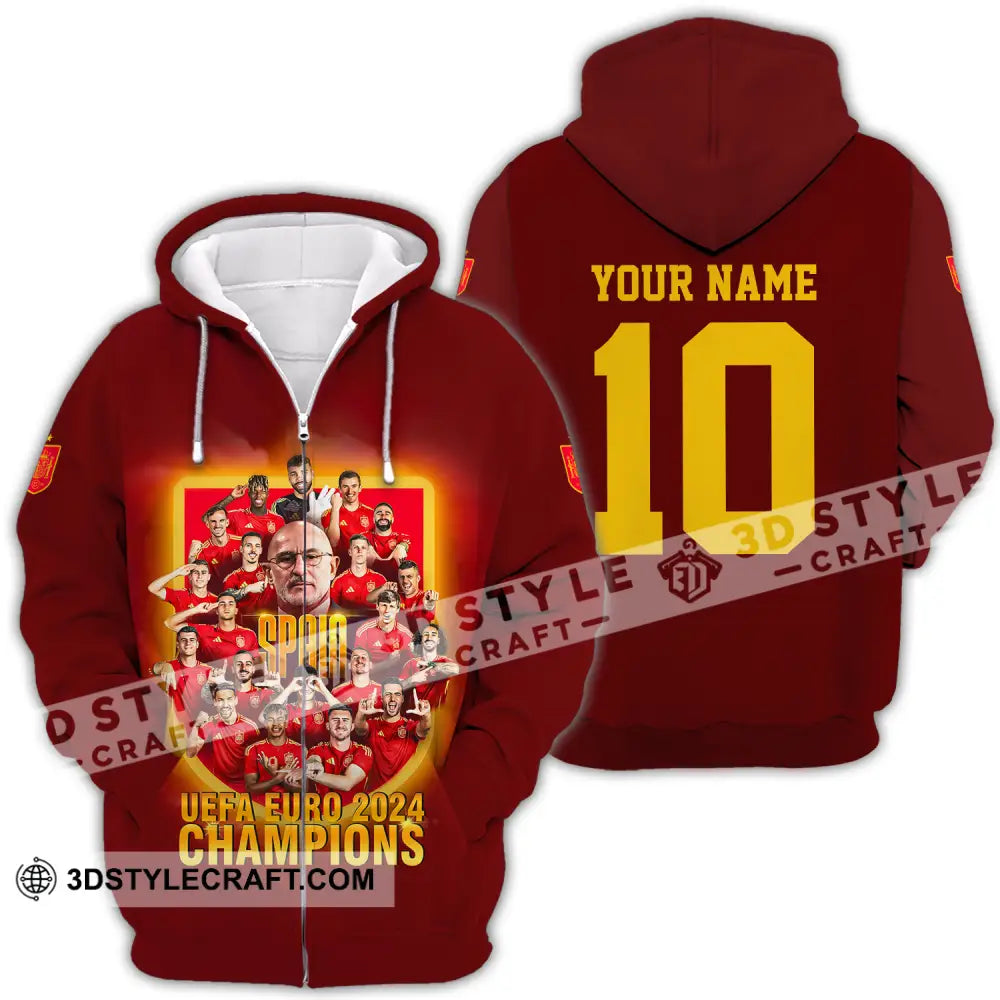 Unisex Shirt - Custom Name And Number Sport Spain Euro 2024 Champion Zipper Hoodie / S T-Shirt