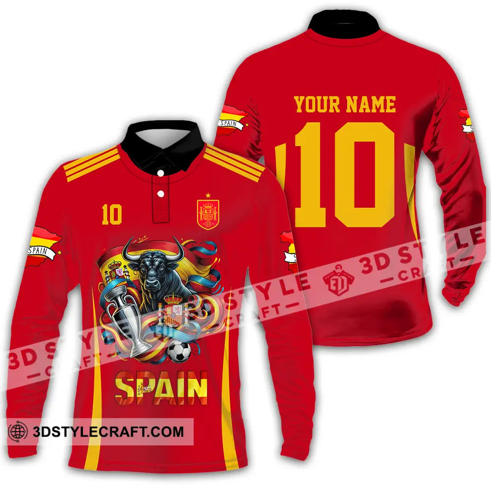 Unisex Shirt - Custom Name And Number Sport Spain Is The Winner Long Sleeve Polo / S T-Shirt