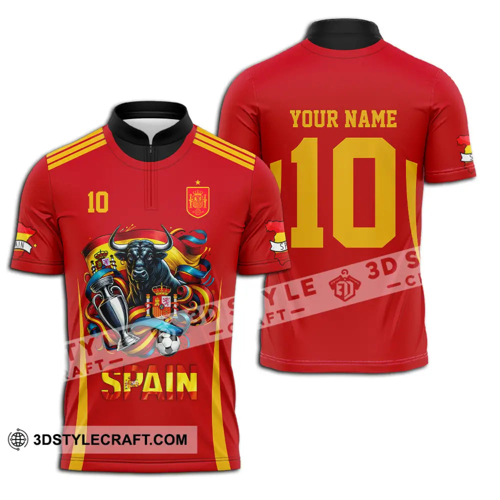 Unisex Shirt - Custom Name And Number Sport Spain Is The Winner Zipper Polo / S T-Shirt