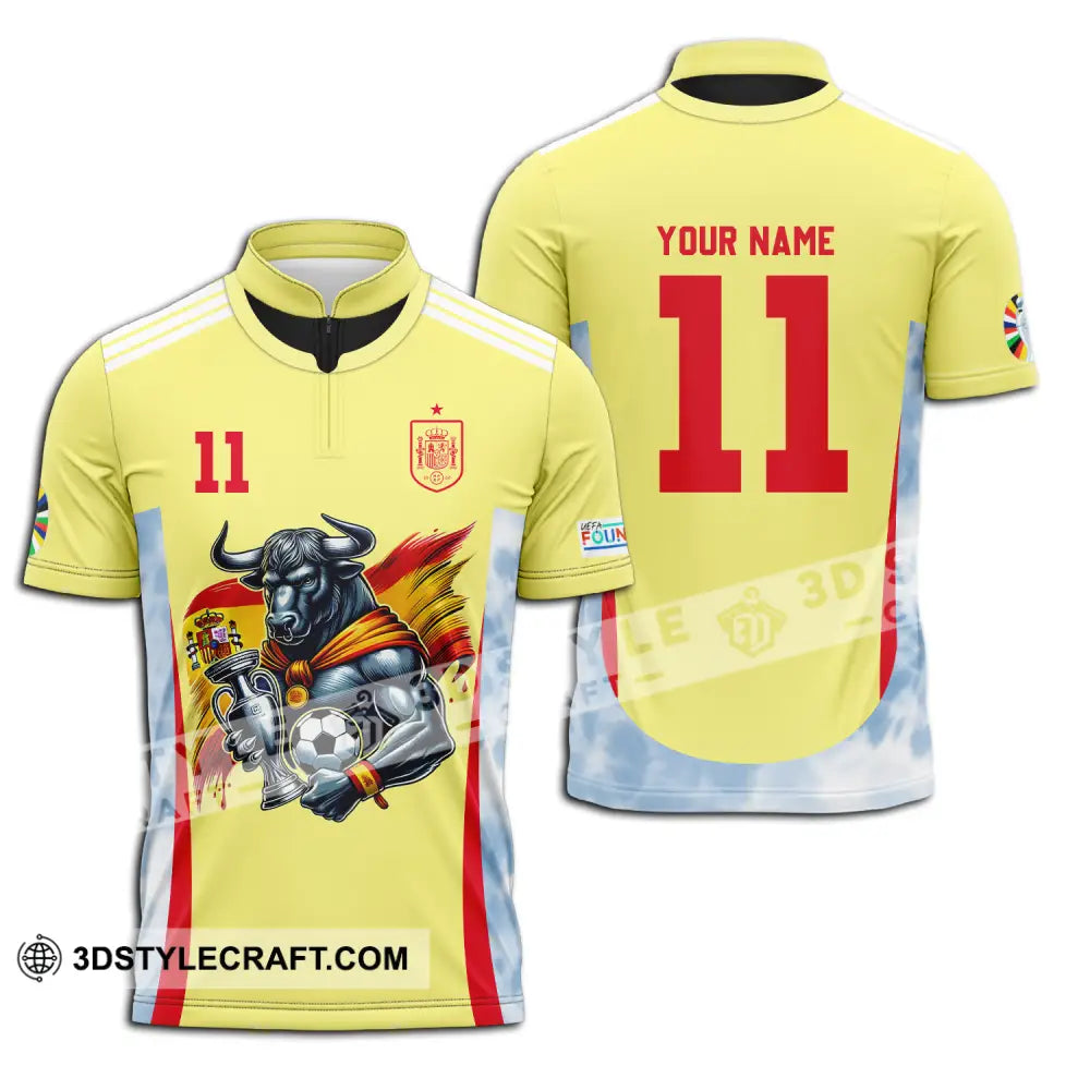 Unisex Shirt - Custom Name And Number Sport Spain National Team Zipper Polo / S T-Shirt