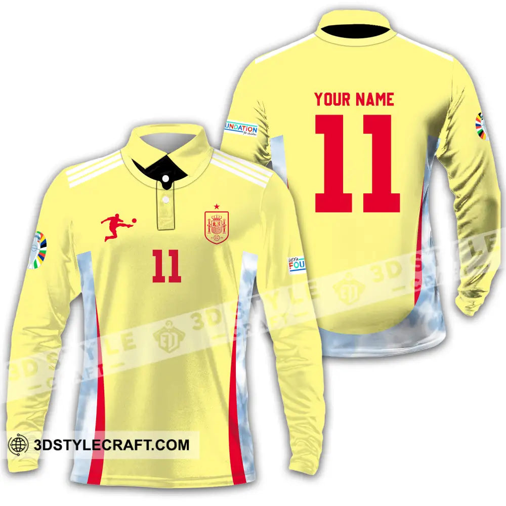 Unisex Shirt - Custom Name And Number Sport Spain Team Long Sleeve Polo / S T-Shirt