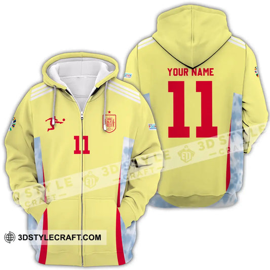 Unisex Shirt - Custom Name And Number Sport Spain Team Zipper Hoodie / S T-Shirt