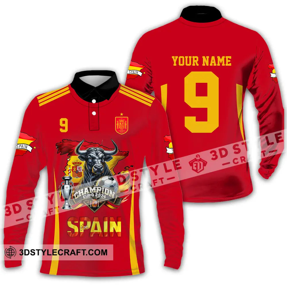 Unisex Shirt - Custom Name And Number Sport Spain The Champion Long Sleeve Polo / S T-Shirt