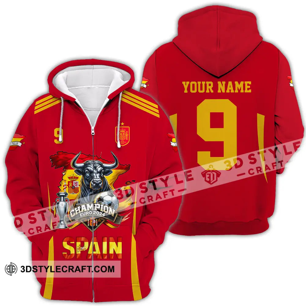 Unisex Shirt - Custom Name And Number Sport Spain The Champion Zipper Hoodie / S T-Shirt