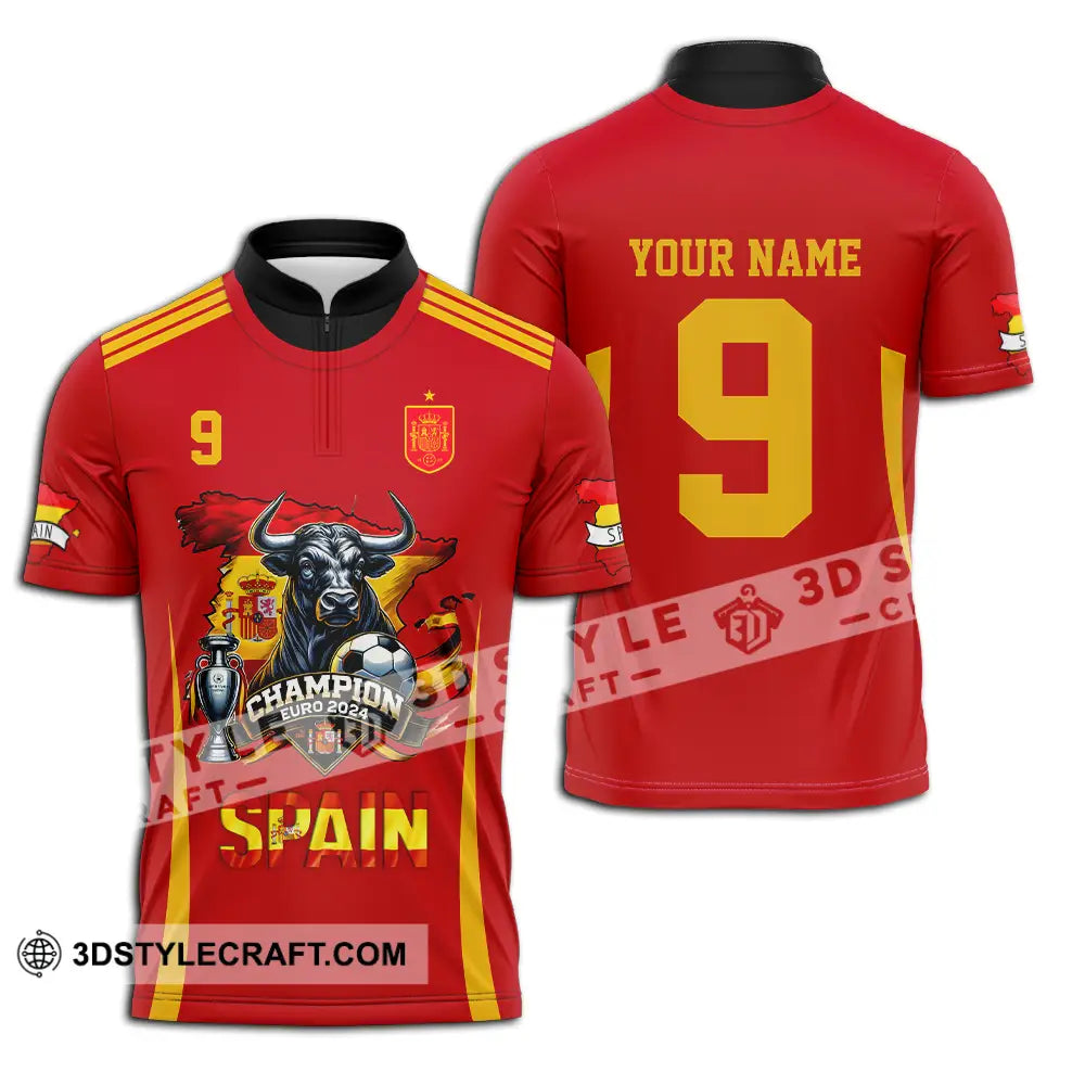 Unisex Shirt - Custom Name And Number Sport Spain The Champion Zipper Polo / S T-Shirt