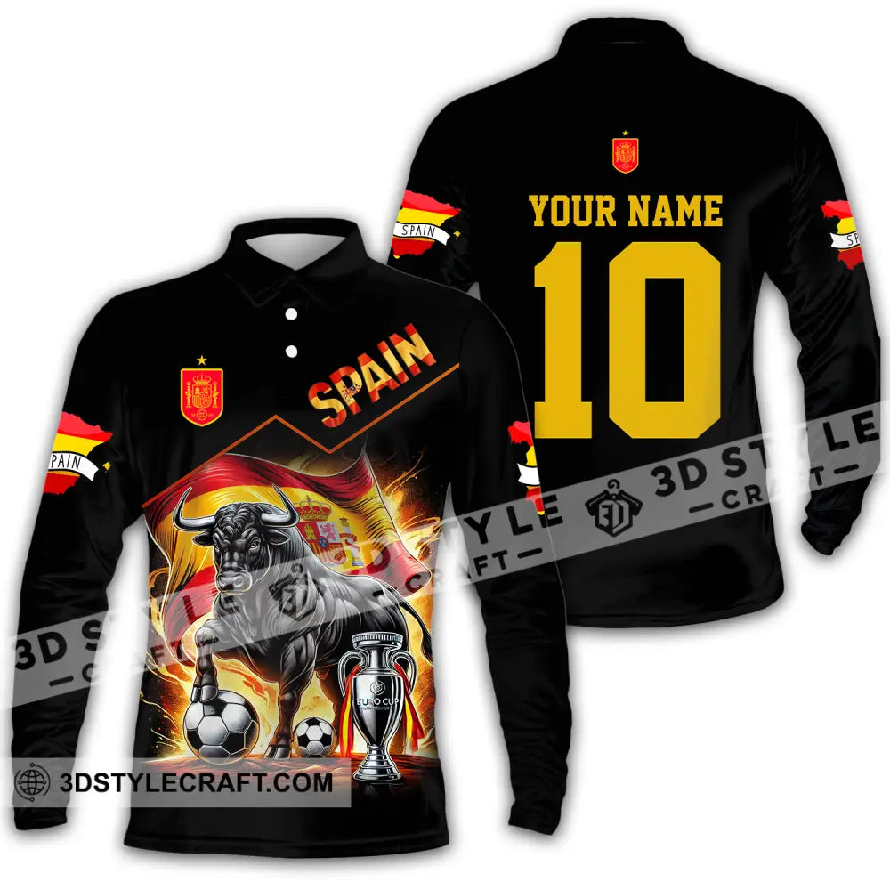 Unisex Shirt - Custom Name And Number Sport Winner Spain Bull Long Sleeve Polo / S T-Shirt