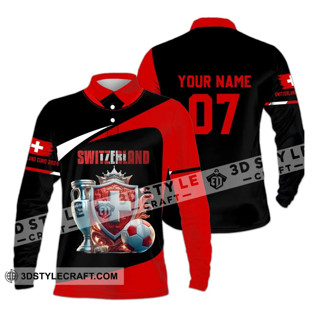 Unisex Shirt - Custom Name And Number Switzerland Euro 2024 National Team Long Sleeve Polo / S