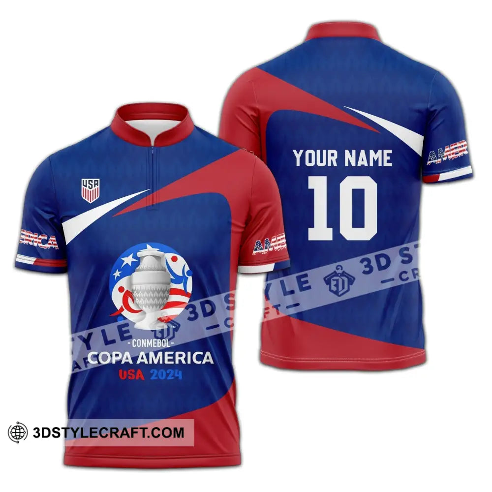 Unisex Shirt - Custom Name And Number Usa National Team Lover Zipper Polo / S T-Shirt