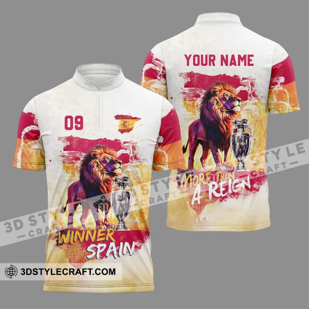 Unisex Shirt - Custom Name And Number Winner Spain Zipper Polo / S T-Shirt