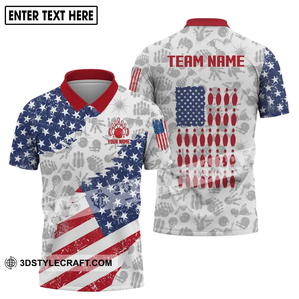 Unisex Shirt - Custom Name And Team America Bowling Lover Polo / S T-Shirt