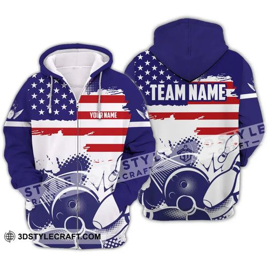 Unisex Shirt - Custom Name And Team America Bowling Lover Zipper Hoodie / S T-Shirt