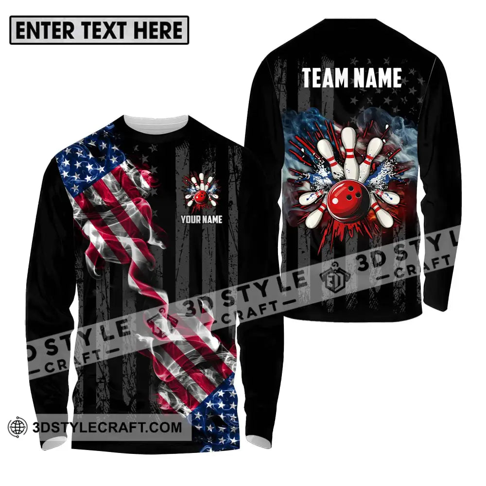 Unisex Shirt - Custom Name And Team America Bowling Sport Long Sleeve / S T-Shirt