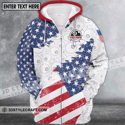 Unisex Shirt - Custom Name And Team America Flag Billiard Balls Zipper Hoodie / S T-Shirt