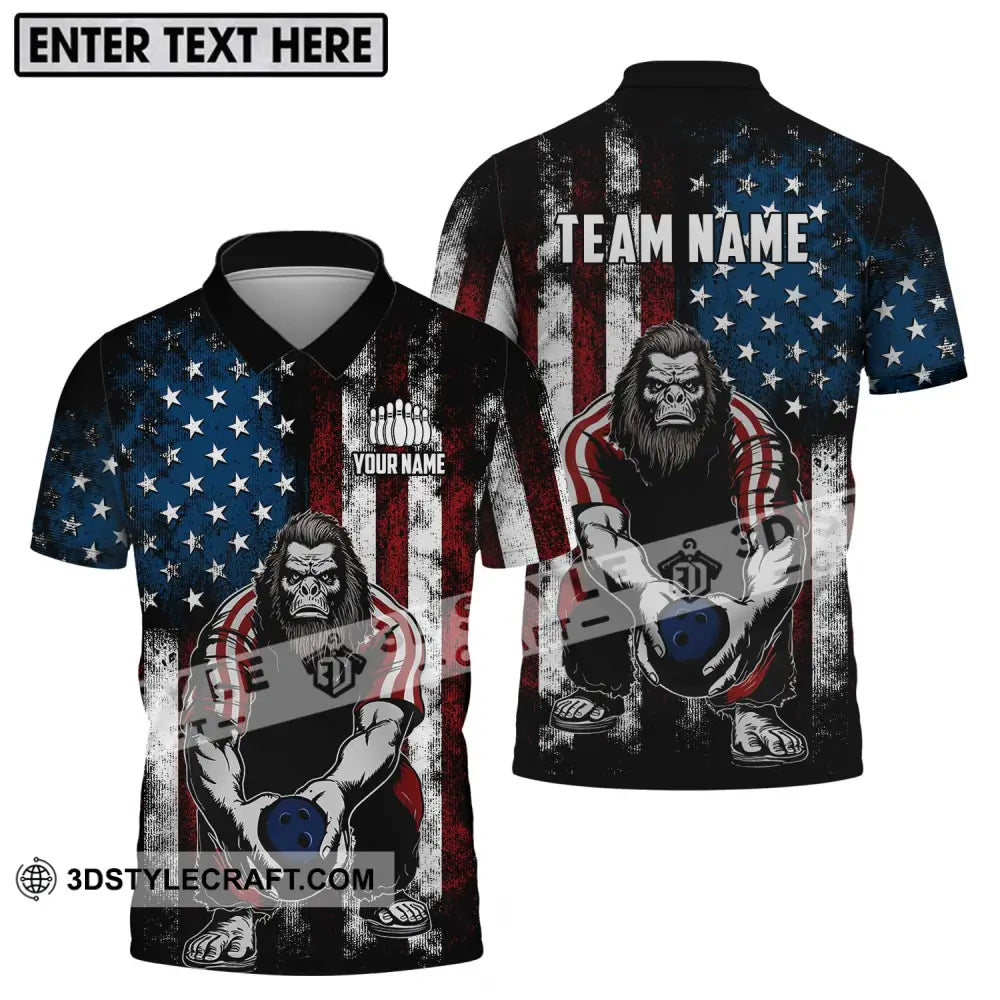 Unisex Shirt - Custom Name And Team America King Kong Bowling Polo / S T-Shirt