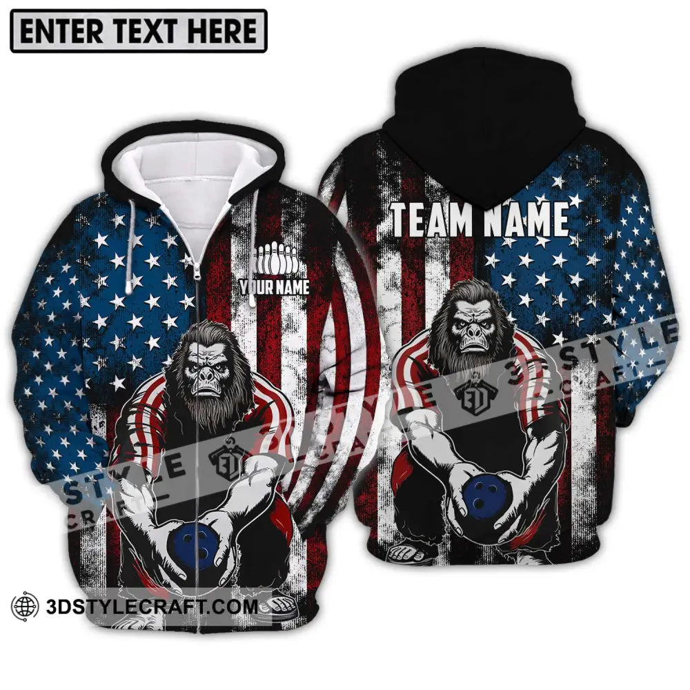 Unisex Shirt - Custom Name And Team America King Kong Bowling Zipper Hoodie / S T-Shirt