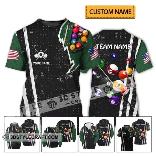 Unisex Shirt - Custom Name And Team Name Shirt - American Billiard Lover Black And Green style option 2